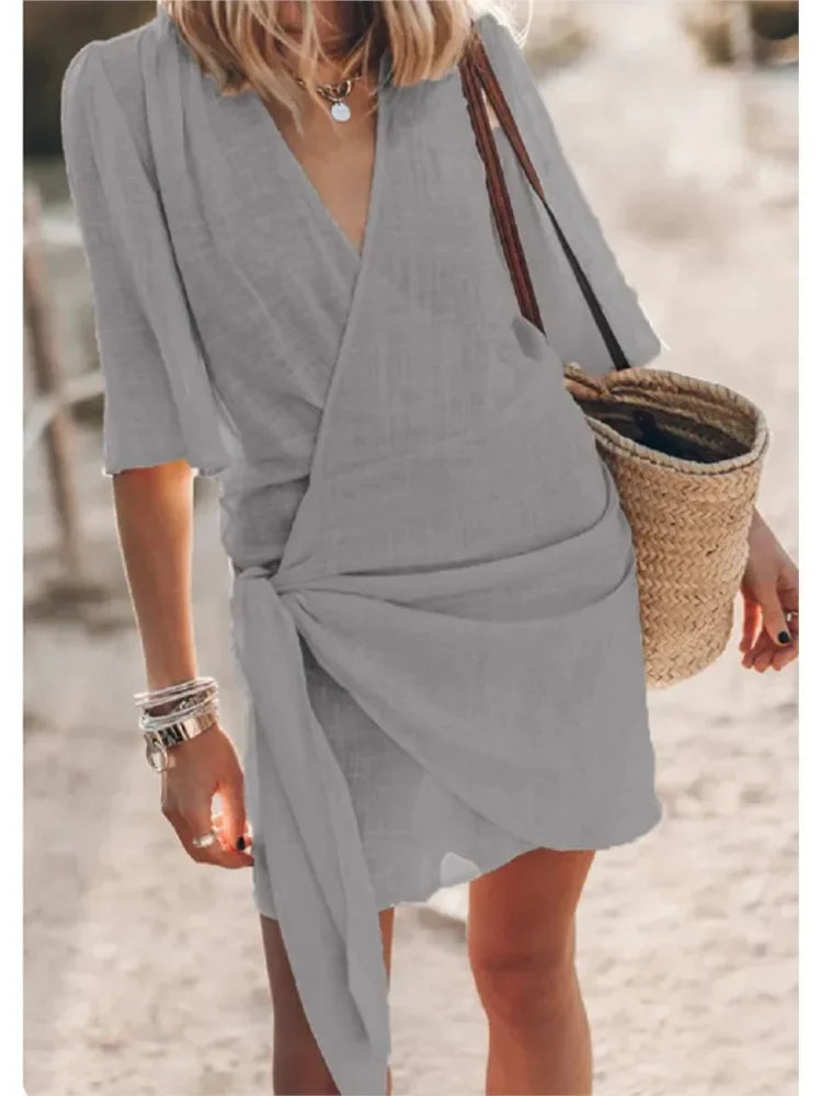 V-Neck Lace-Up Summer Mini Dress