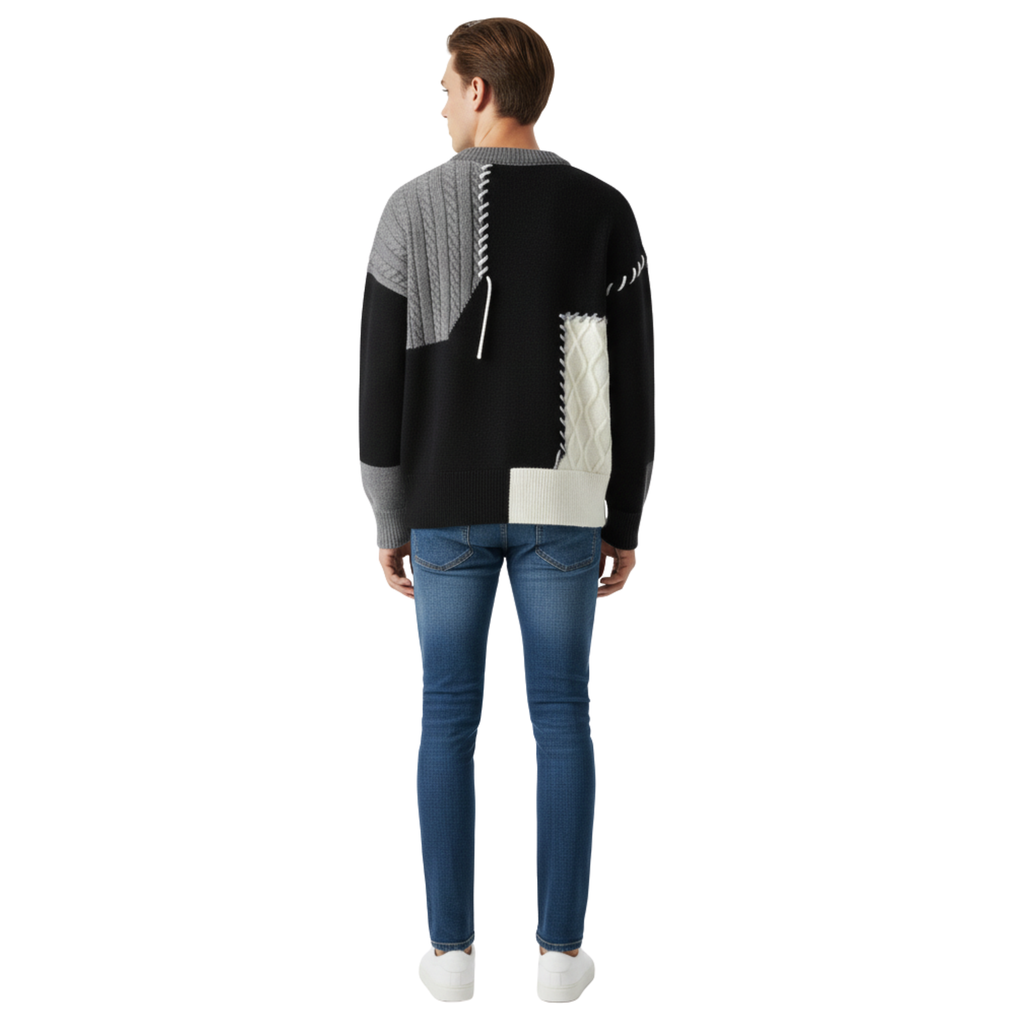Mens Patchwork Knit Sweater