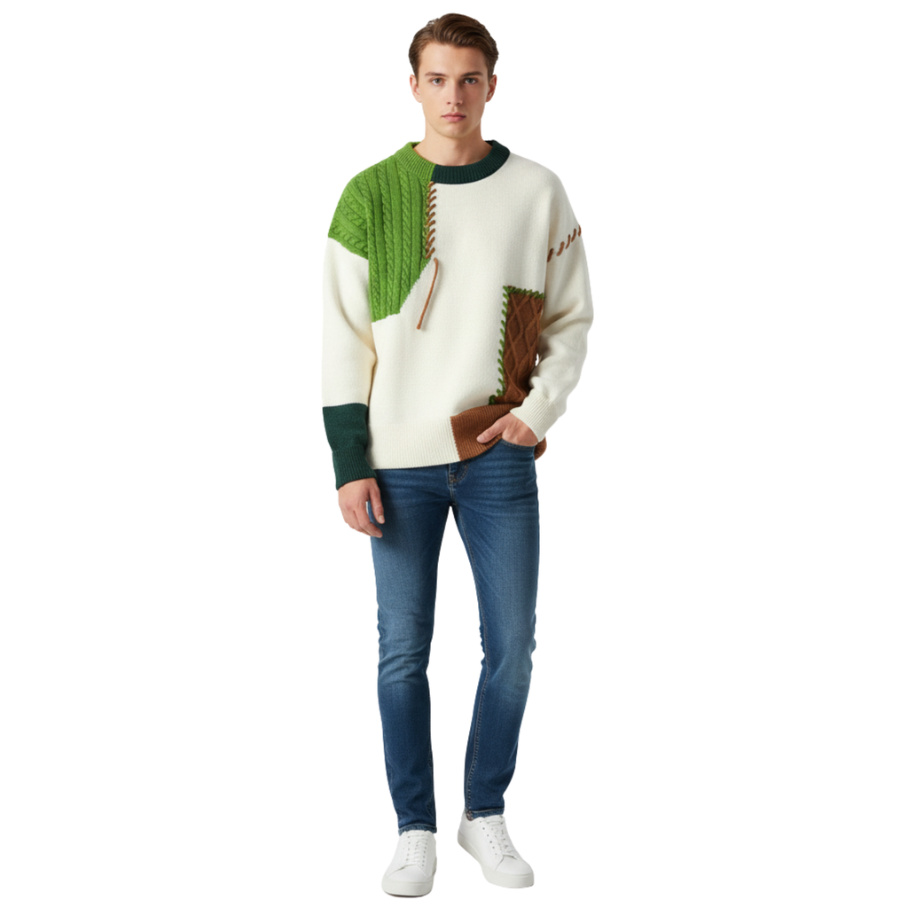 Mens Patchwork Knit Sweater