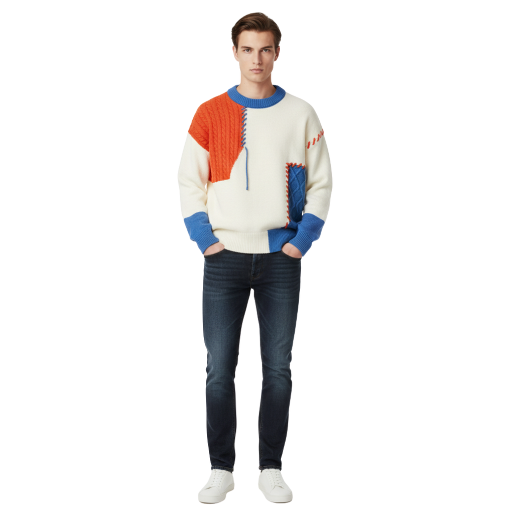 Mens Patchwork Knit Sweater