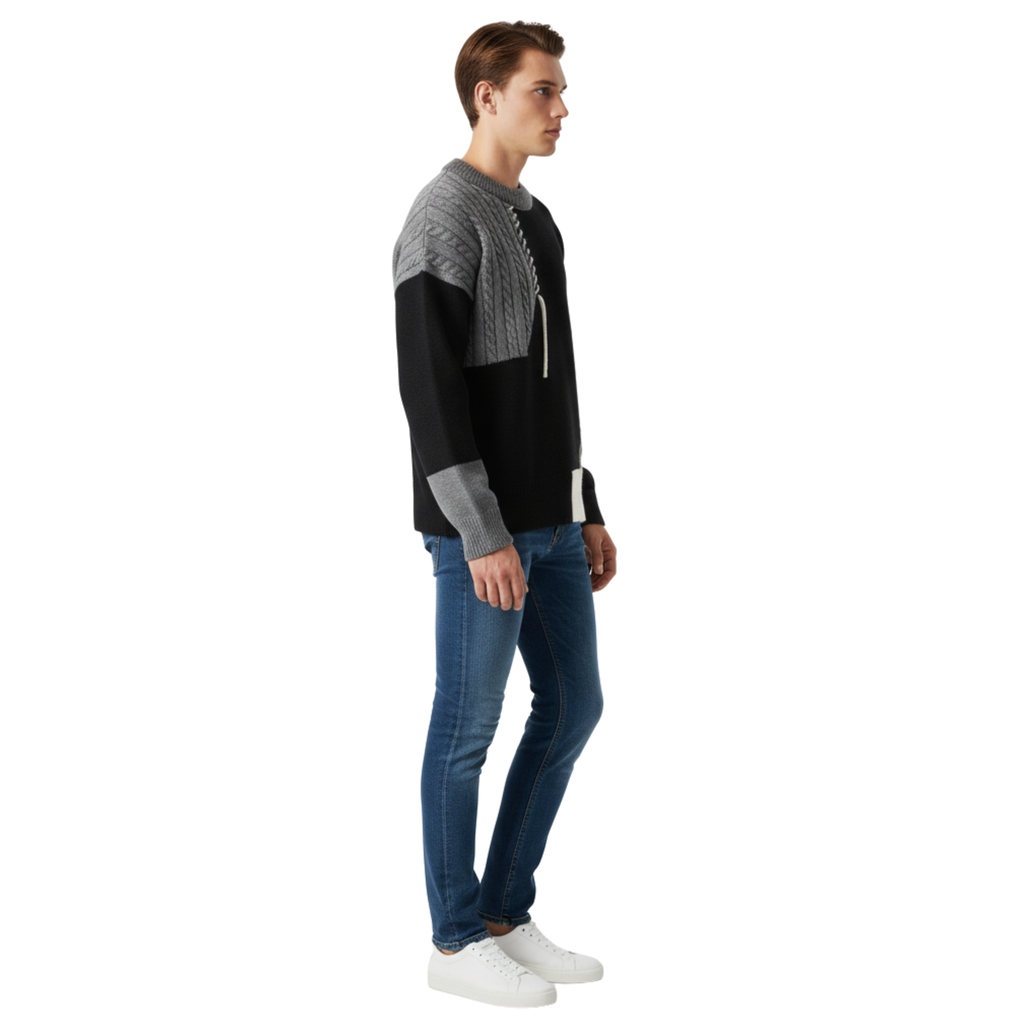 Mens Patchwork Knit Sweater
