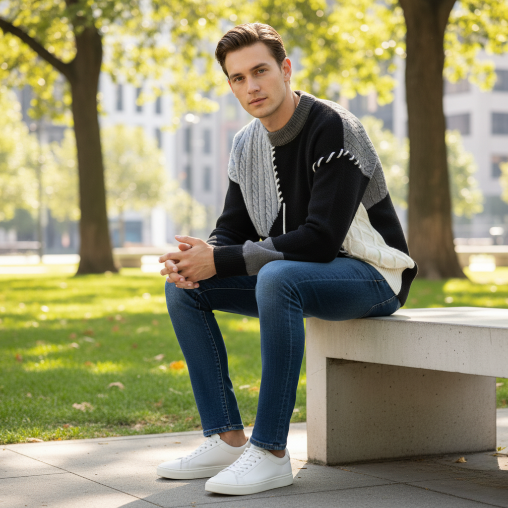 Mens Patchwork Knit Sweater