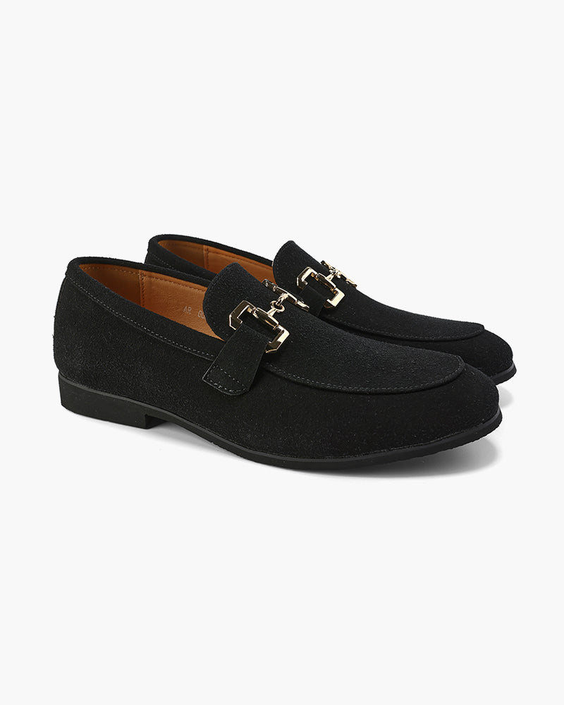 Mens Suede Loafer Metal Trim Slip On
