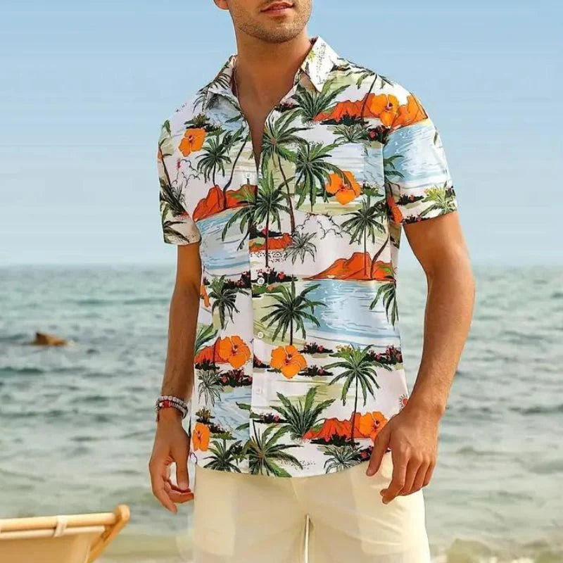 Hawaiian Shirt Short Sleeve Tropical Print Beach
