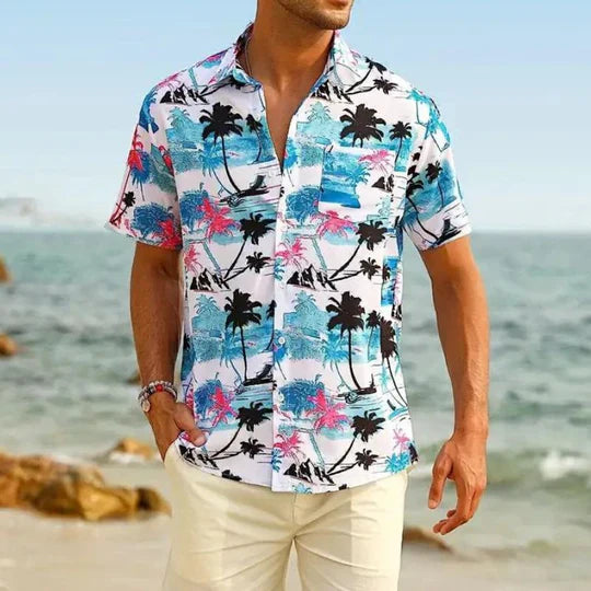 Hawaiian Shirt Short Sleeve Tropical Print Beach
