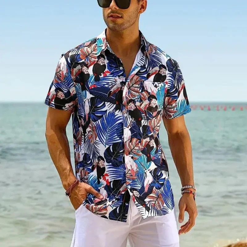 Hawaiian Shirt Short Sleeve Tropical Print Beach