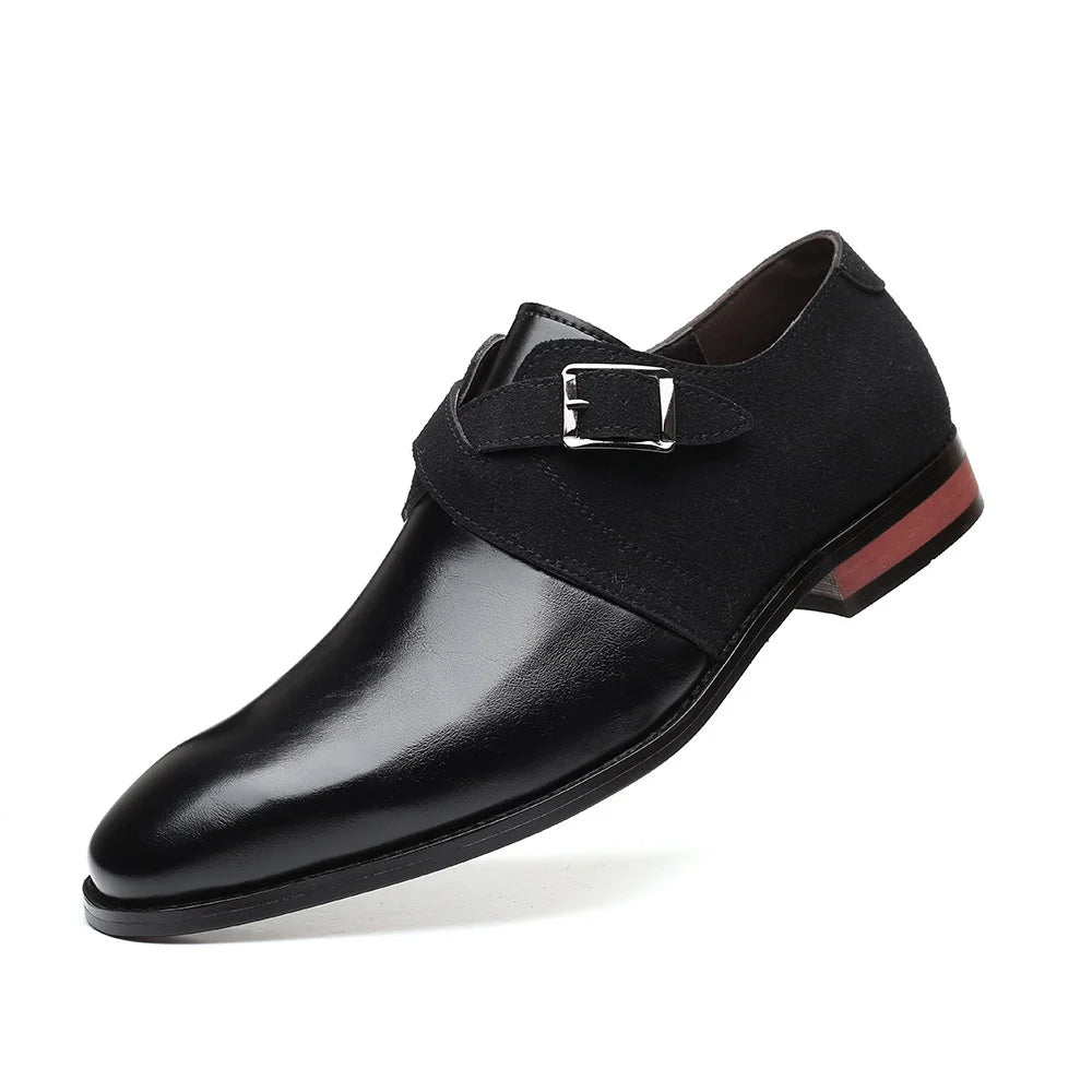 Mens Single Buckle Leather Dress Shoes Two Color