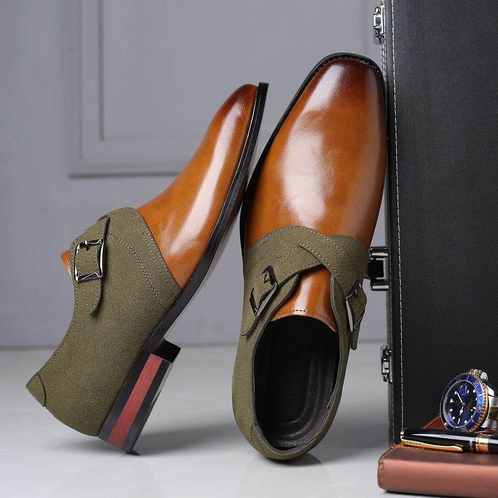 Mens Single Buckle Leather Dress Shoes Two Color