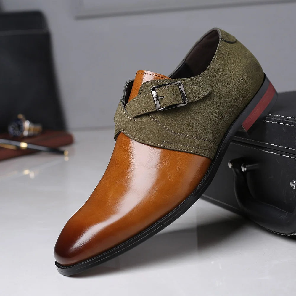 Mens Single Buckle Leather Dress Shoes Two Color