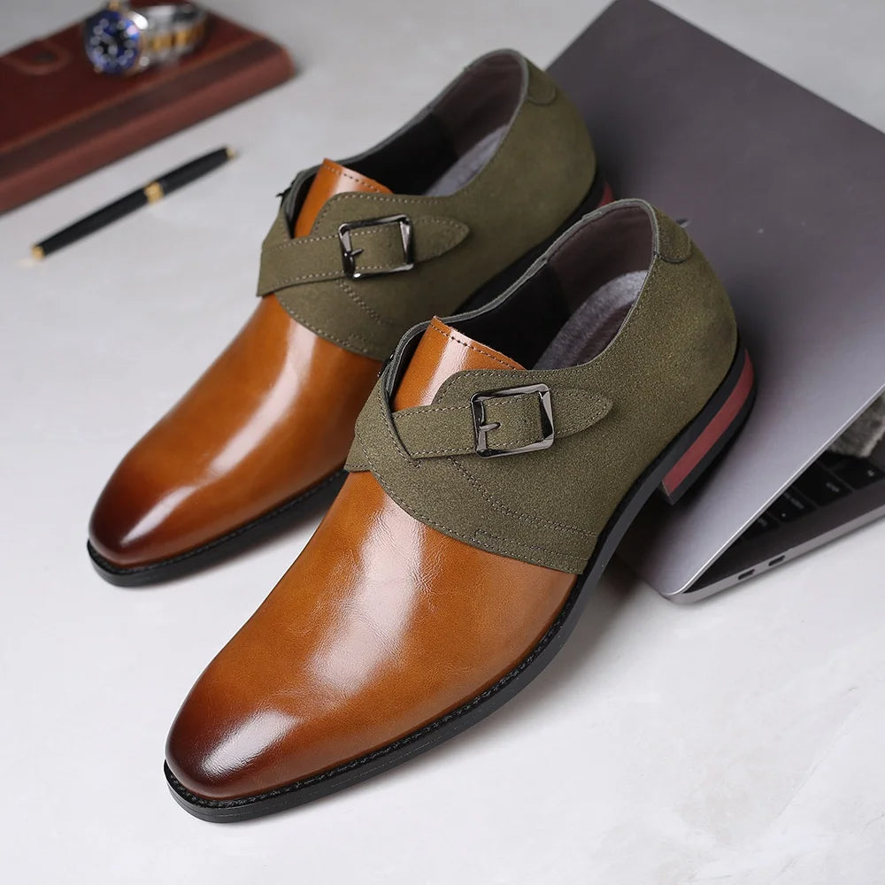 Mens Single Buckle Leather Dress Shoes Two Color