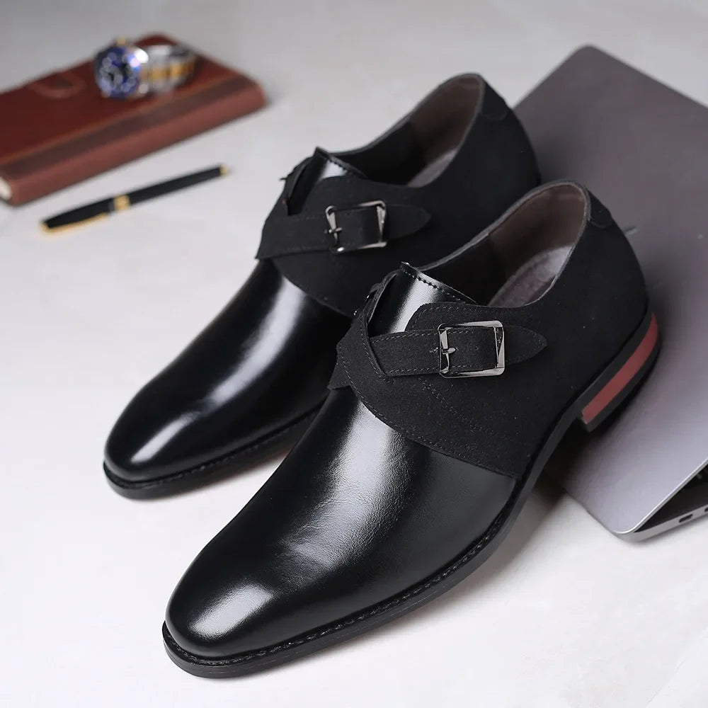 Mens Single Buckle Leather Dress Shoes Two Color