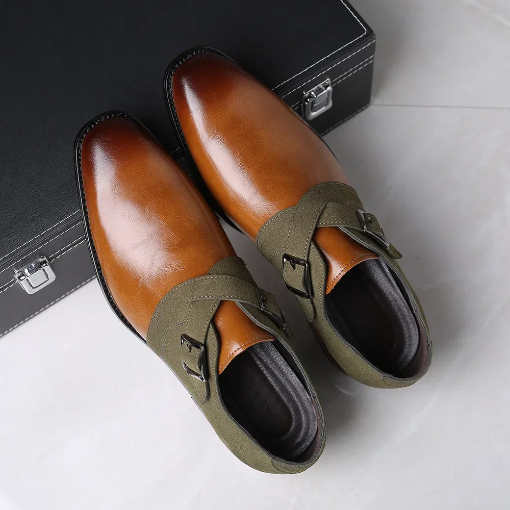 Mens Single Buckle Leather Dress Shoes Two Color