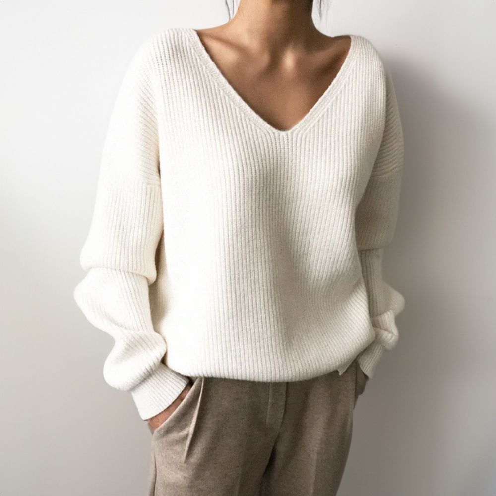 Women's V Neck Sweater Soft Knit Cozy Everyday Casual