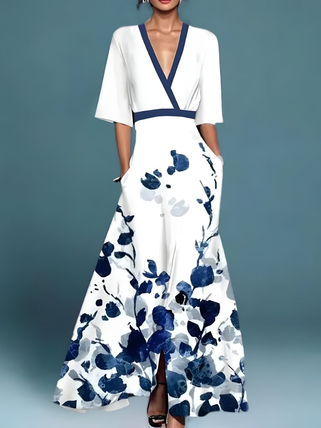 Womens Floral Print Maxi Gala Dress