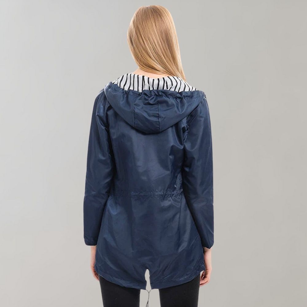 Women's Long Rain Jacket Hooded Water Repellent Lightweight