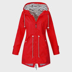 Women's Long Rain Jacket Hooded Water Repellent Lightweight