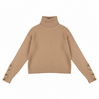 Women's Turtleneck Sweater Slim Fit Button Detail Soft Knit