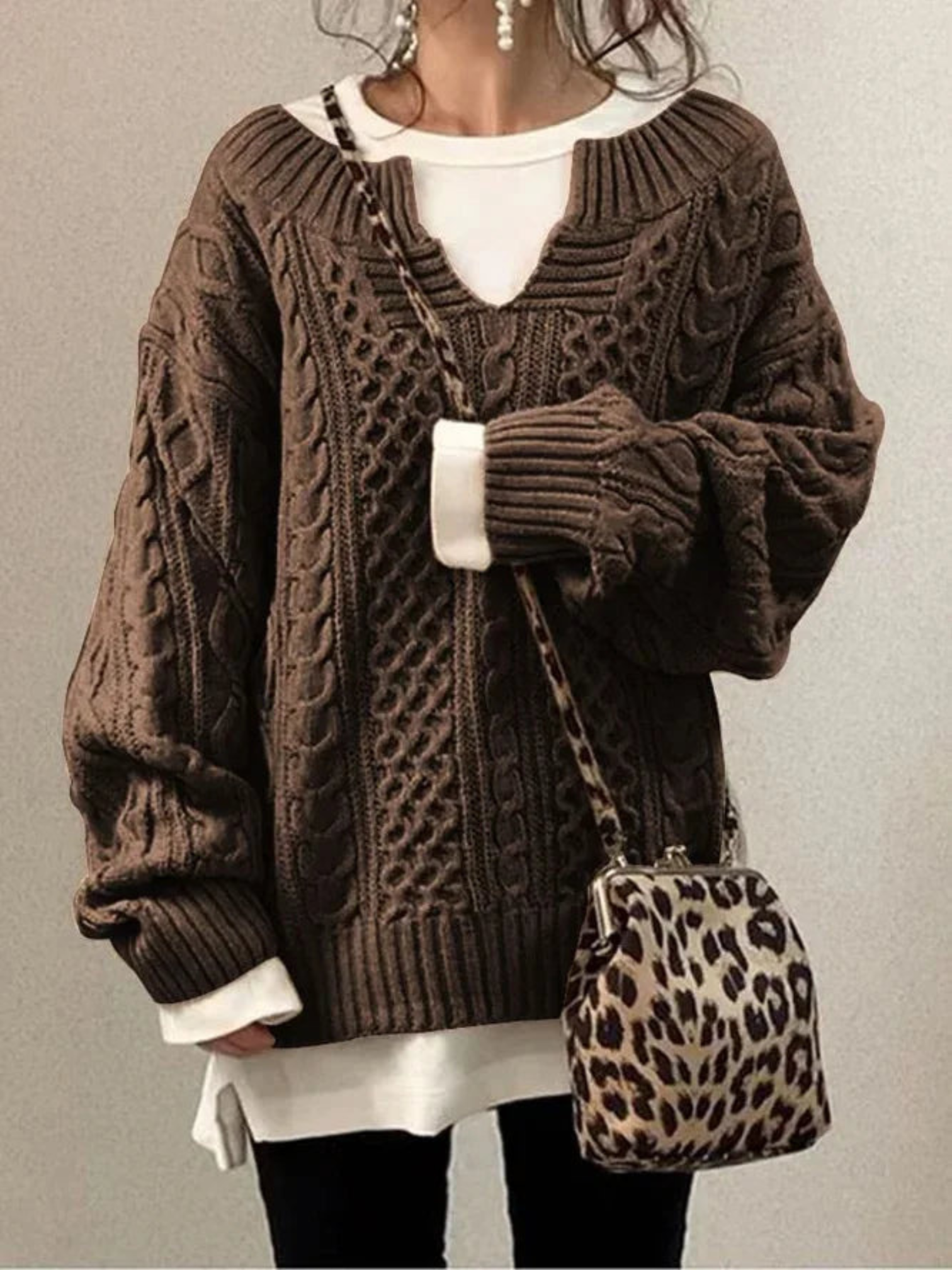 Women's Knit Sweatshirt Half Open Collar Relaxed Fit Casual