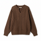 Women's Knit Sweatshirt Half Open Collar Relaxed Fit Casual