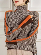 Women's Turtleneck Sweater Geometric Print Soft Knit Classic Fit