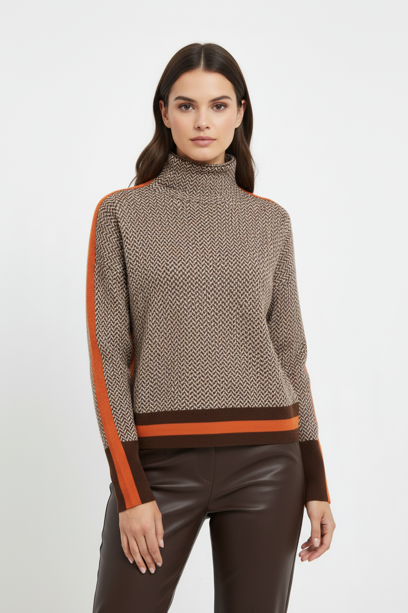 Women's Turtleneck Sweater Geometric Print Soft Knit Classic Fit