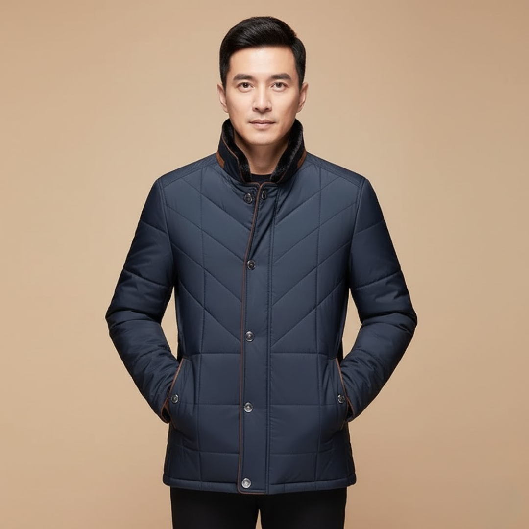 Winter Quilted Comfort Jacket — Classic Button-Up Outerwear with Velvet Collar