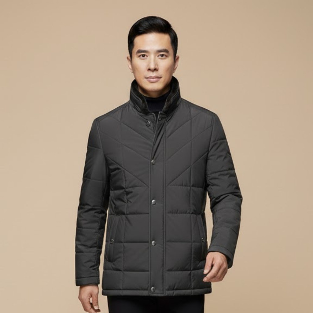 Winter Quilted Comfort Jacket — Classic Button-Up Outerwear with Velvet Collar