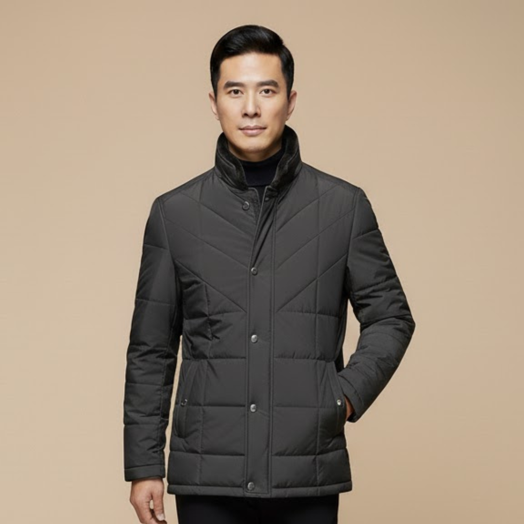 Winter Quilted Comfort Jacket — Classic Button-Up Outerwear with Velvet Collar