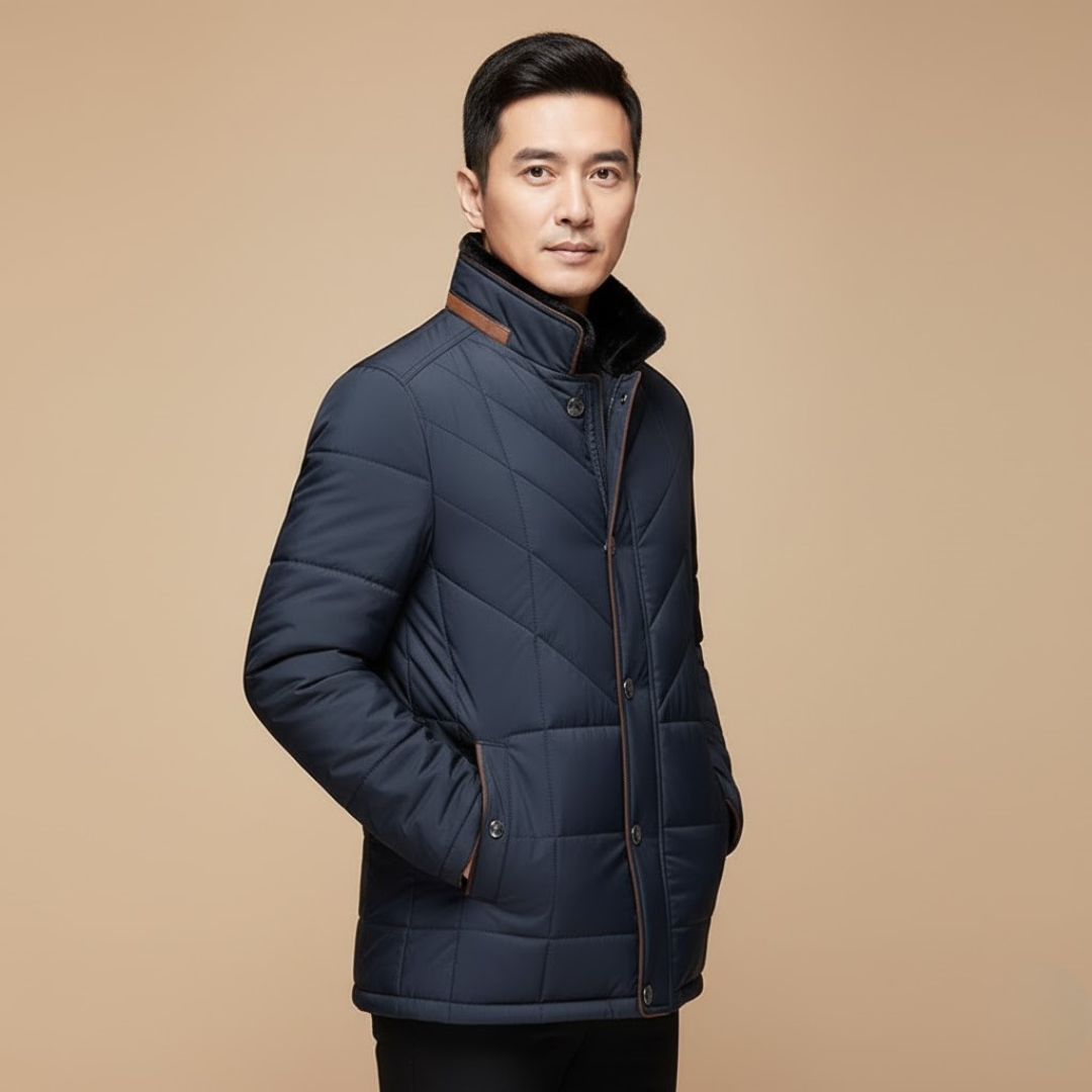Winter Quilted Comfort Jacket — Classic Button-Up Outerwear with Velvet Collar