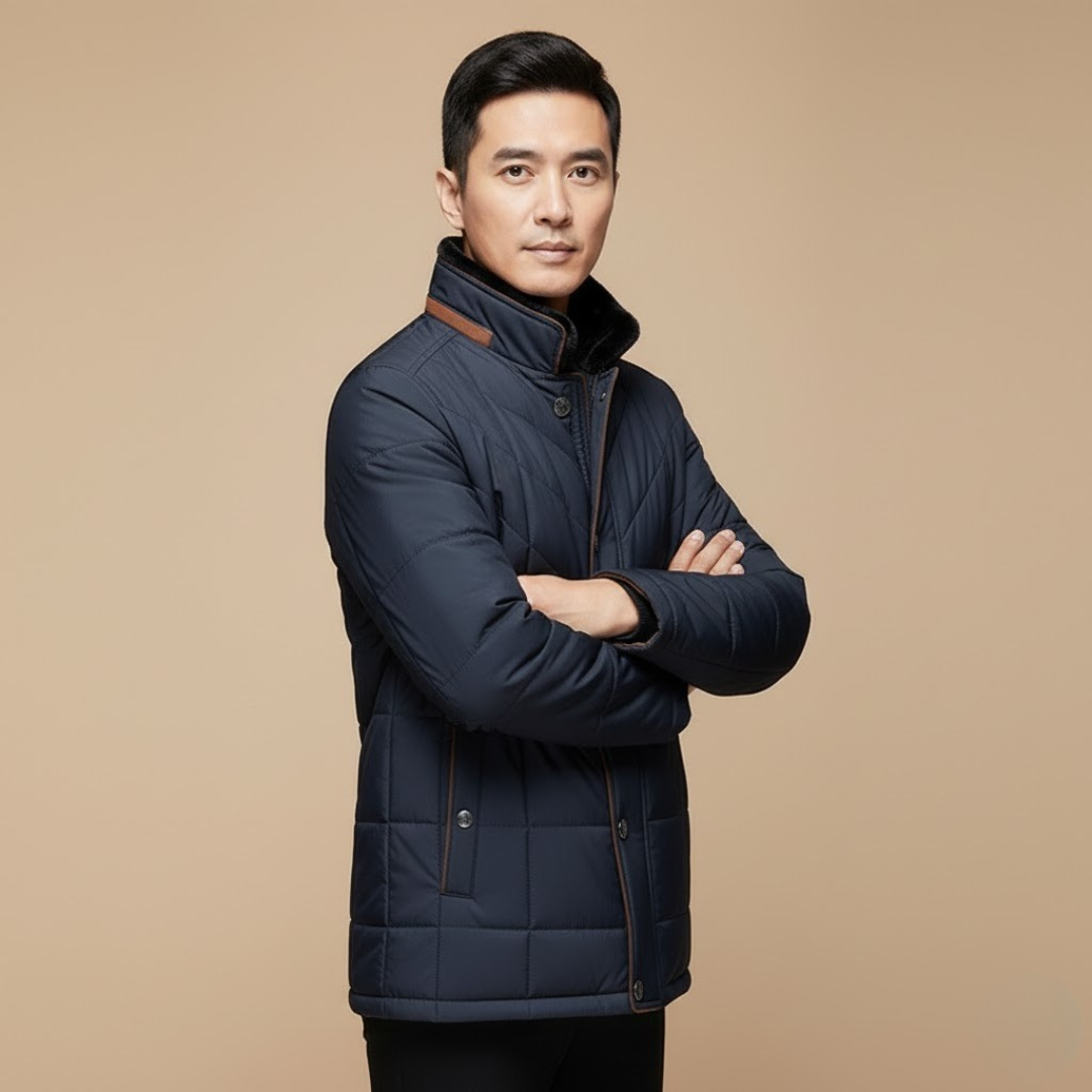Winter Quilted Comfort Jacket — Classic Button-Up Outerwear with Velvet Collar