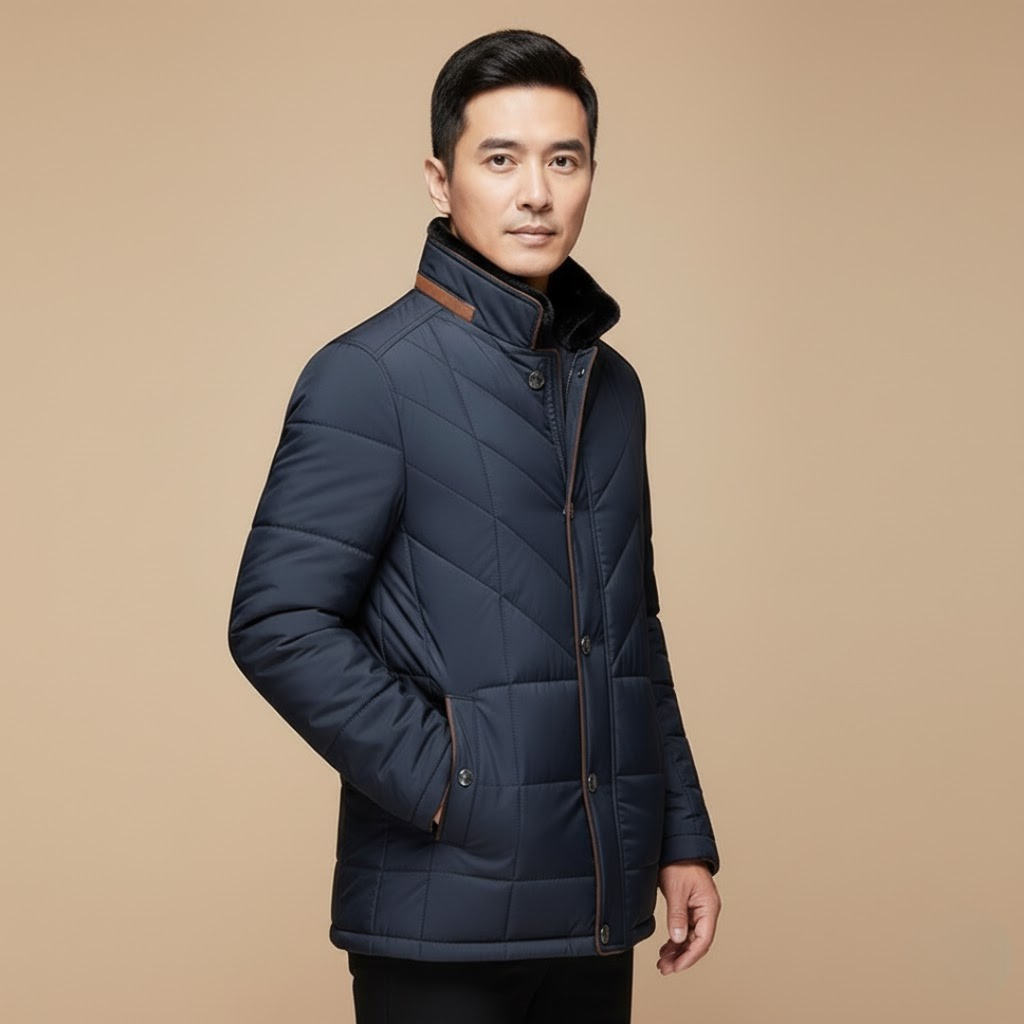 Winter Quilted Comfort Jacket — Classic Button-Up Outerwear with Velvet Collar