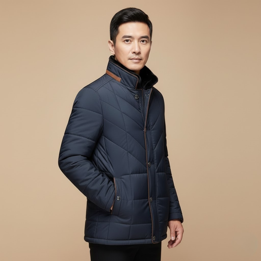 Winter Quilted Comfort Jacket — Classic Button-Up Outerwear with Velvet Collar