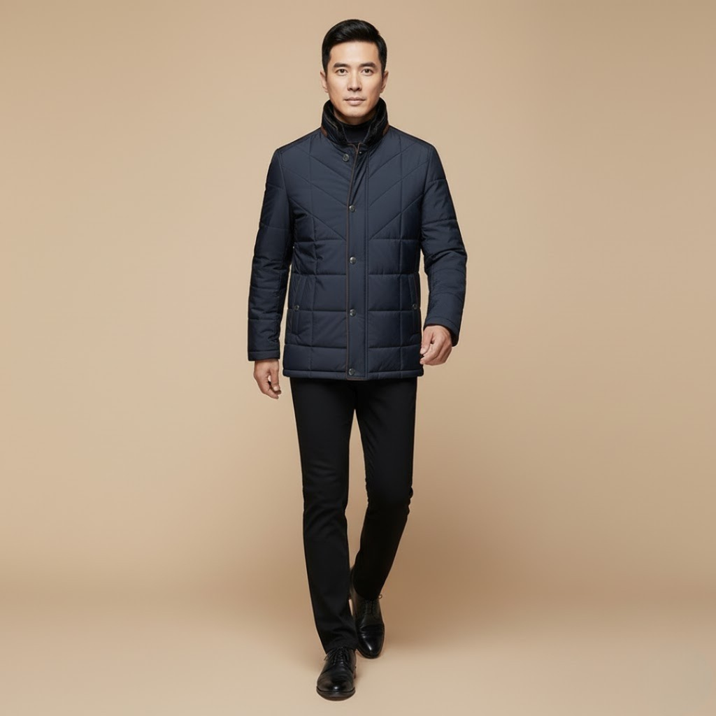 Winter Quilted Comfort Jacket — Classic Button-Up Outerwear with Velvet Collar