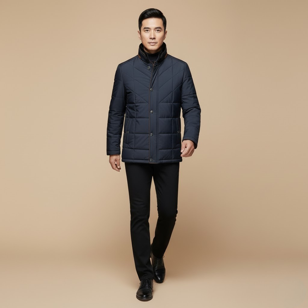 Winter Quilted Comfort Jacket — Classic Button-Up Outerwear with Velvet Collar