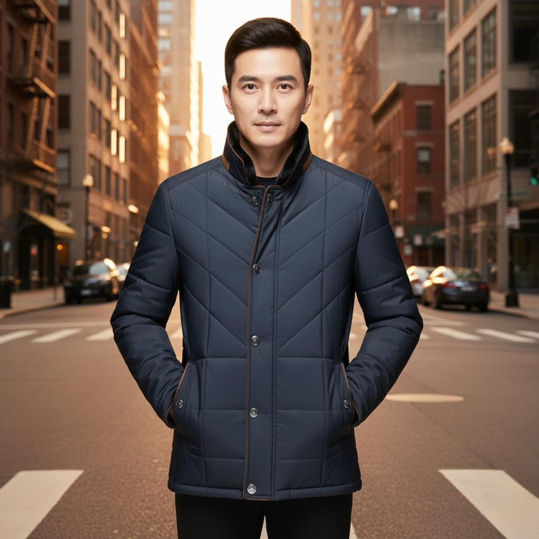 Winter Quilted Comfort Jacket — Classic Button-Up Outerwear with Velvet Collar