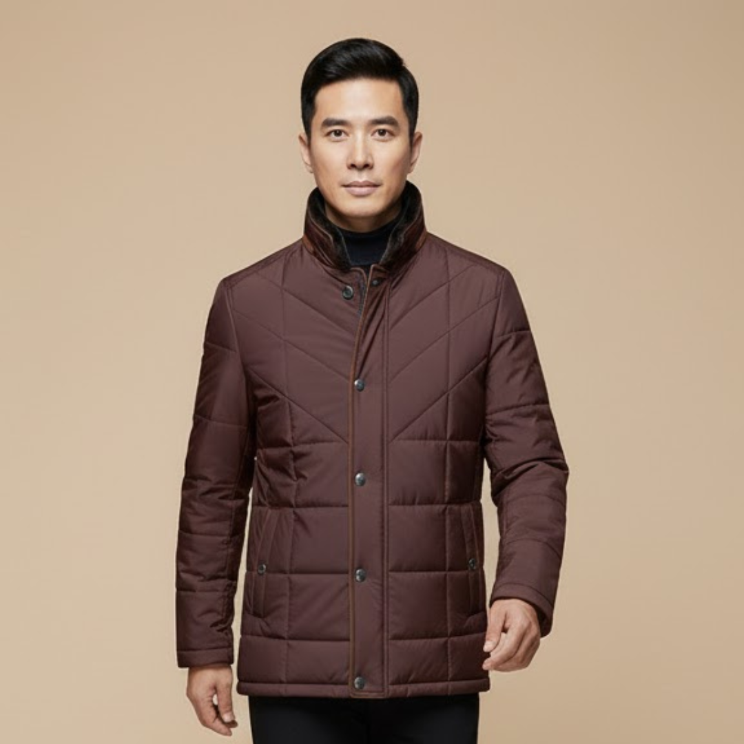 Winter Quilted Comfort Jacket — Classic Button-Up Outerwear with Velvet Collar