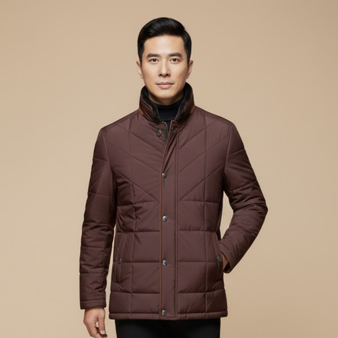 Winter Quilted Comfort Jacket — Classic Button-Up Outerwear with Velvet Collar