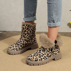 Leopard Print Winter Boots Fur Lined Platform Ankle Warm