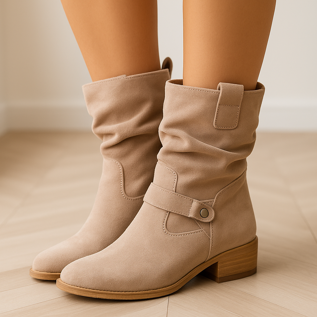Suede Ankle Boots Slouchy Block Heel Round Toe Fall