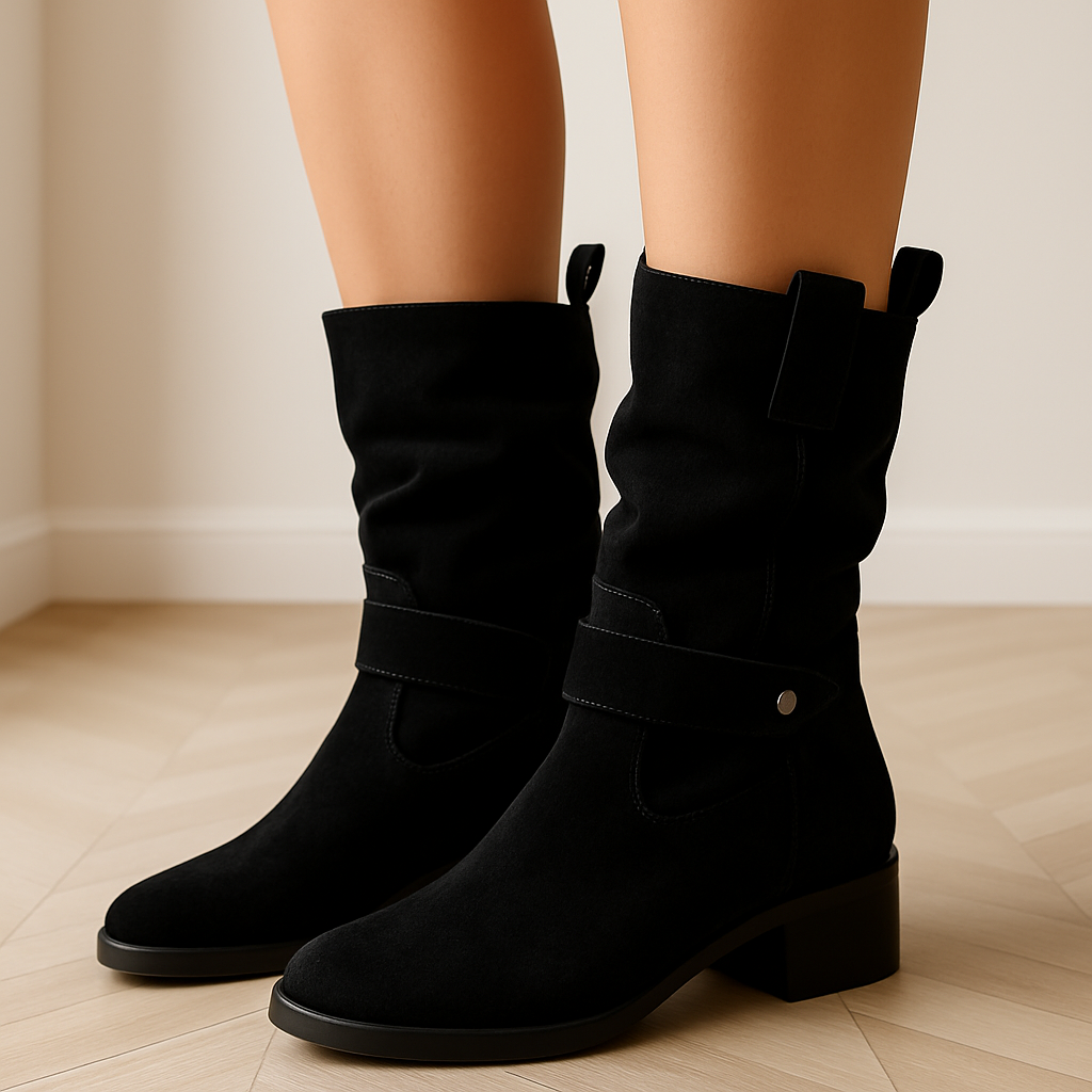 Suede Ankle Boots Slouchy Block Heel Round Toe Fall