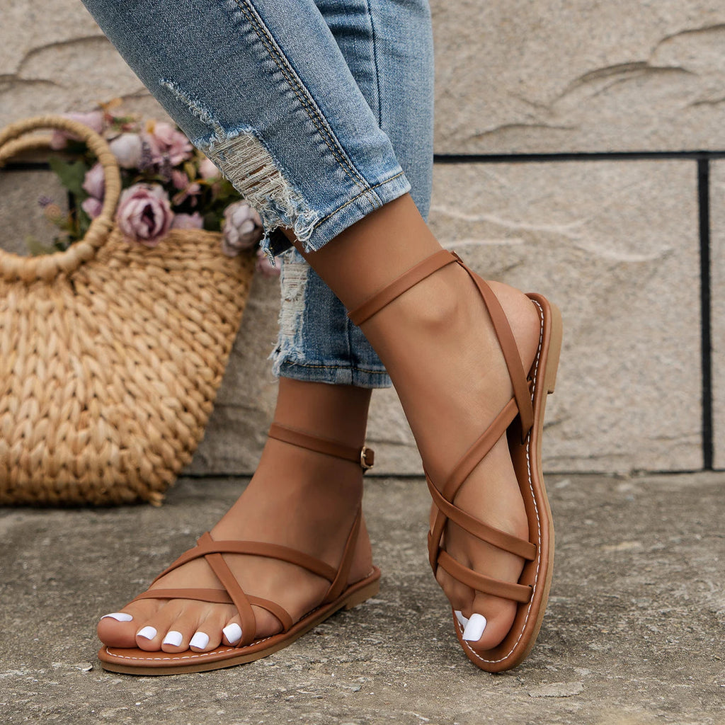 Strappy Roman Sandals Zipper Back