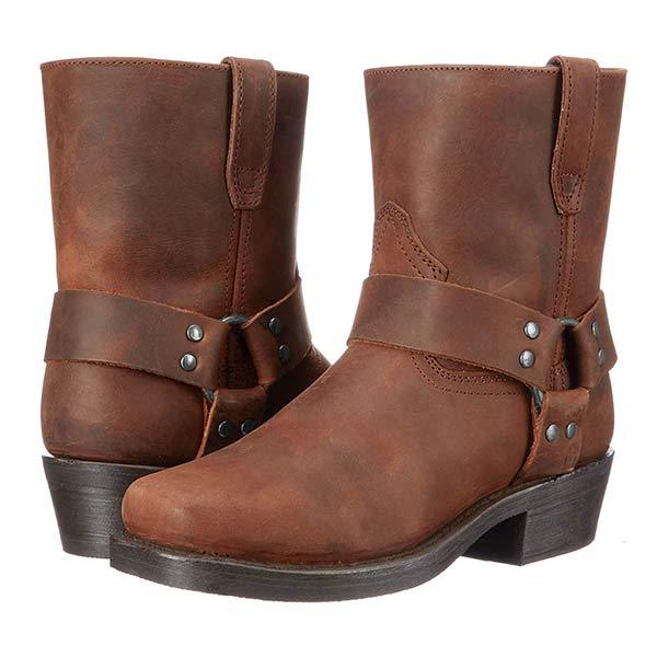 Harness Boots Leather Mid Cut Full Grain Buckle Fall