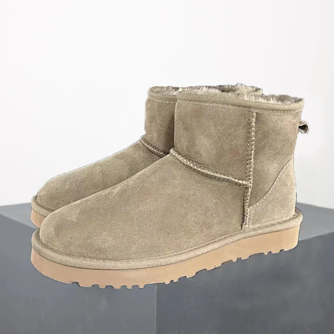 Winter Ankle Boots Suede Sheepskin Lined Mini Platform Warm