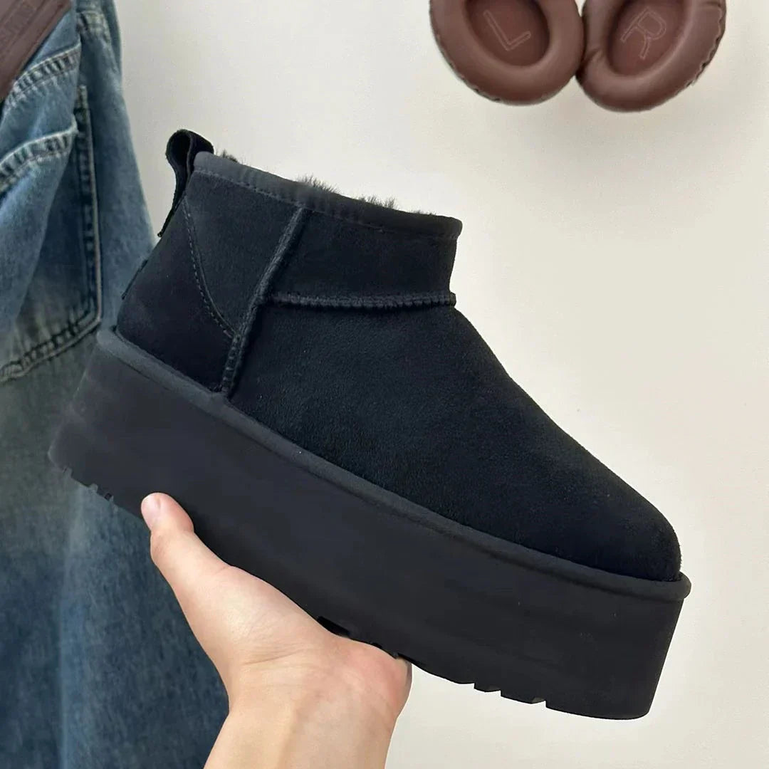 Platform Ankle Boots Suede Fur Lined Winter Booties Warm