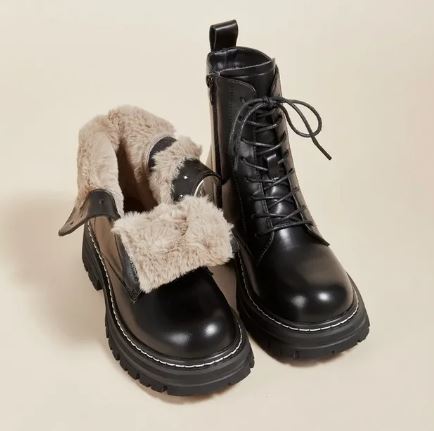 Winter Combat Boots Waterproof Fur Lined Anti Slip Leather