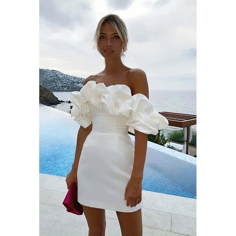 Strapless Ruffle Trim Mini Dress