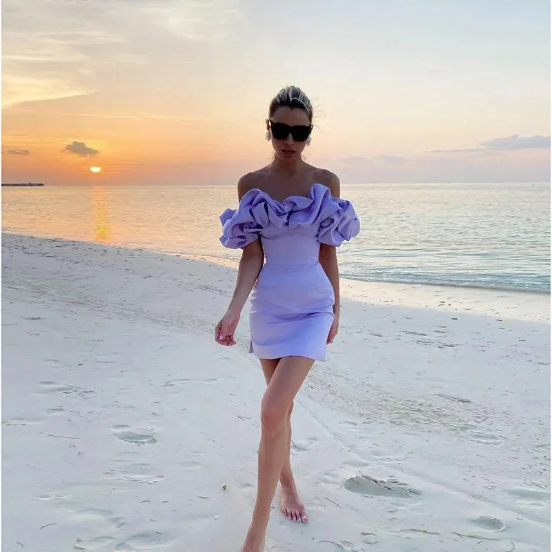 Strapless Ruffle Trim Mini Dress