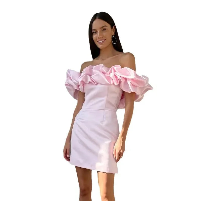 Strapless Ruffle Trim Mini Dress