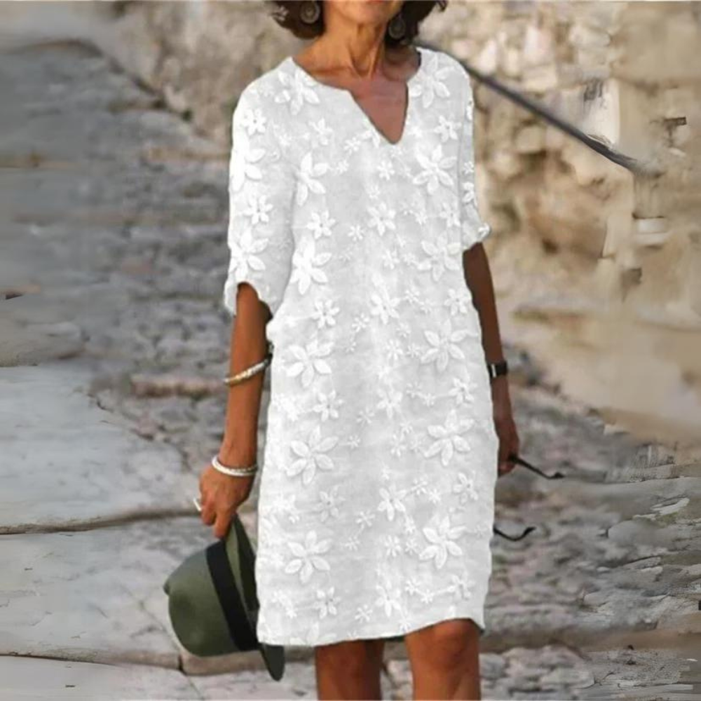 Womens Floral Mini Dress Applique