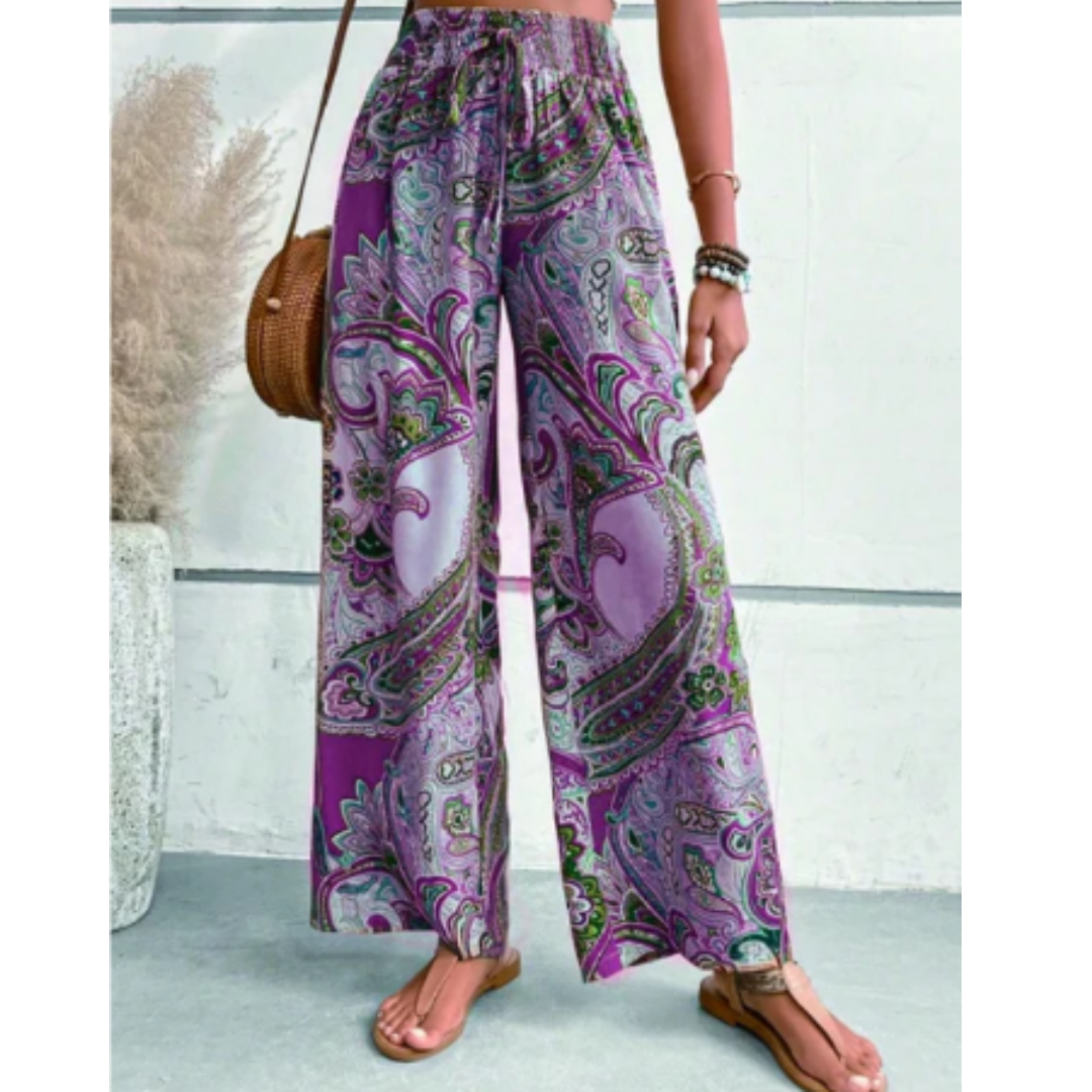 Womens Boho Paisley Print Wide Leg Pants High Waist